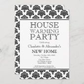 Black and White Damask Pattern Housewarming Party Aankondiging (Voorkant / Achterkant)