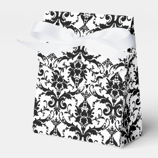 Black and White Damask Personalized Wedding Bedankdoosjes (Voorkant Zijde)