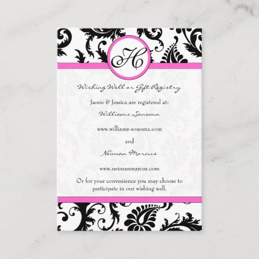 Black and White Damask Pink Trim Wishing Well Informatiekaartje (Voorkant)