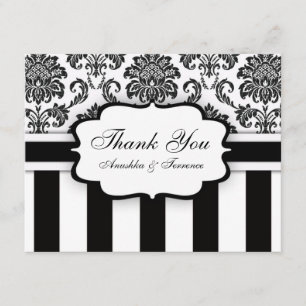 Black and White Damask Stripe Wedding Bedankt