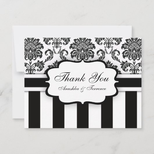 Black and White Damask Stripe Wedding Bedankt (Voorkant)