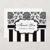 Black and White Damask Stripe Wedding Bedankt (Voorkant / Achterkant)