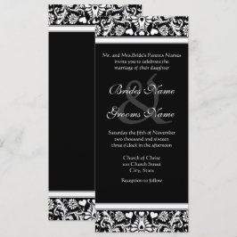 Black and White Damask Swirls Wedding Invitation Kaart