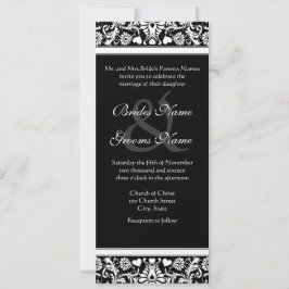 Black and White Damask Swirls Wedding Invitation Kaart