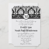 Black and White Damask Swirls Wedding Invitation Kaart (Voorkant)