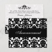 Black and White Damask Wedding Cancelation Card Kaart (Voorkant / Achterkant)