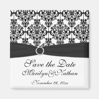 Black and White Damask Wedding Favor Magnet