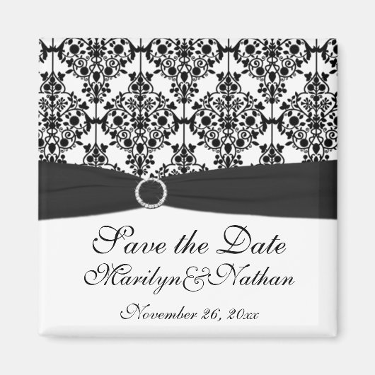 Black and White Damask Wedding Favor Magnet (Voorkant)
