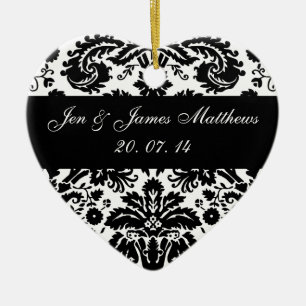 Black and White Damask Wedding Favor Ornament