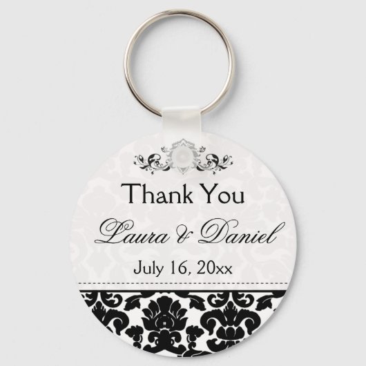 Black and White Damask Wedding Favor Sleutelhanger (Voorkant)