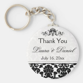Black and White Damask Wedding Favor Sleutelhanger