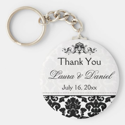Black and White Damask Wedding Favor Sleutelhanger (Voorkant)