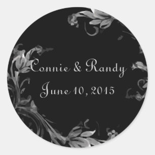 Black and White Damask Wedding Monogram Sticker