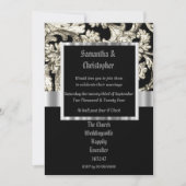 Black and white damask wedding photo invitation kaart (Voorkant)