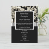 Black and white damask wedding photo invitation kaart (Staand voorkant)