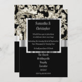 Black and white damask wedding photo invitation kaart (Voorkant / Achterkant)