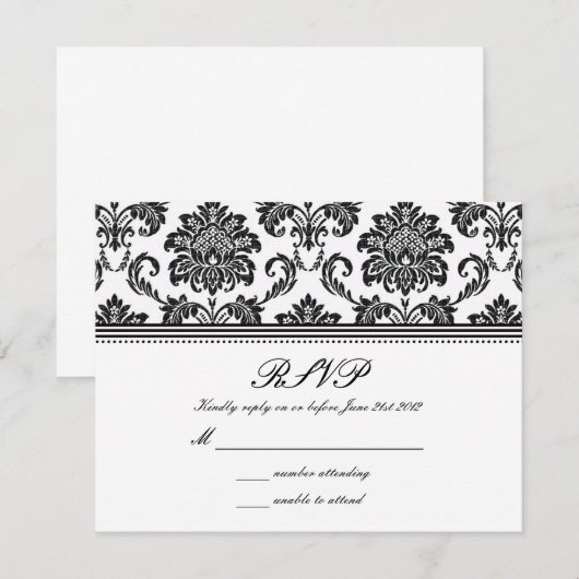 Black and White Damask Wedding RSVP (Voorkant / Achterkant)