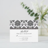 Black and White Damask Wedding RSVP Kaartje (Staand voorkant)