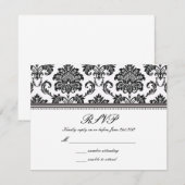 Black and White Damask Wedding RSVP Kaartje (Voorkant / Achterkant)