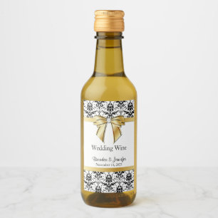 Black and White Damask Wedding Wijn Etiket