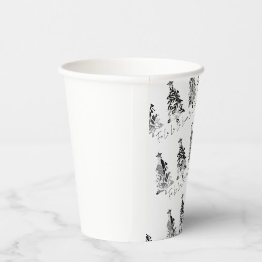 black and white design christmas trees papieren bekers (Rechts)
