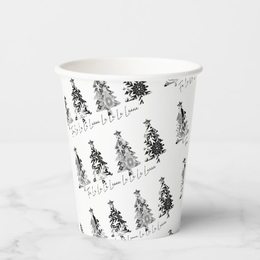 black and white design christmas trees papieren bekers (Voorkant)