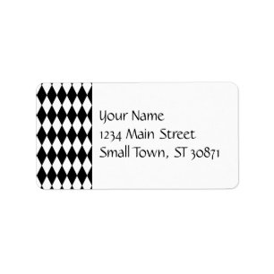 Black and White Diamond Harlequin Pattern Etiket