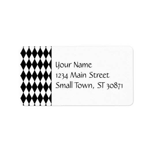 Black and White Diamond Harlequin Pattern Etiket (Voorkant)