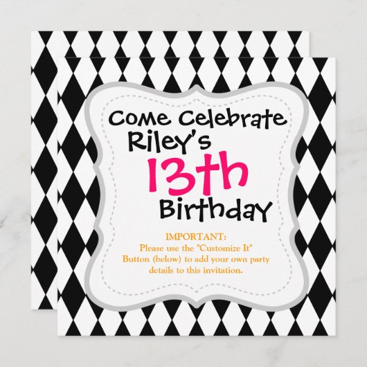 Black and White Diamond Harlequin Pattern Kaart (Voorkant / Achterkant)