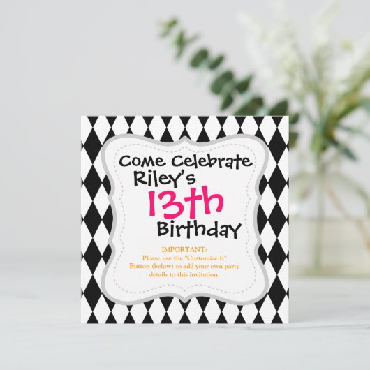 Black and White Diamond Harlequin Pattern Kaart (Staand voorkant)