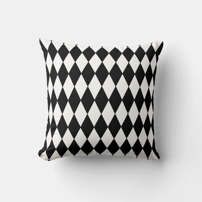 Black and White Diamond Harlequin Pattern Kussen (Voorkant)