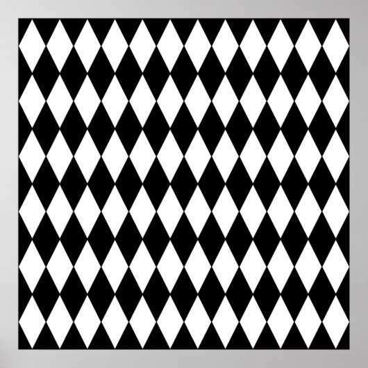 Black and White Diamond Harlequin Pattern Poster (Voorkant)