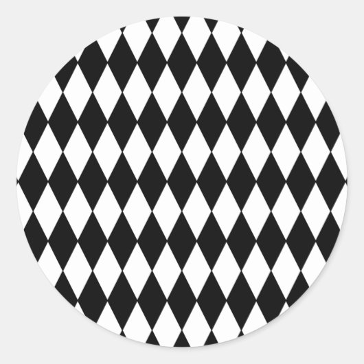 Black and White Diamond Harlequin Pattern Ronde Sticker (Voorkant)