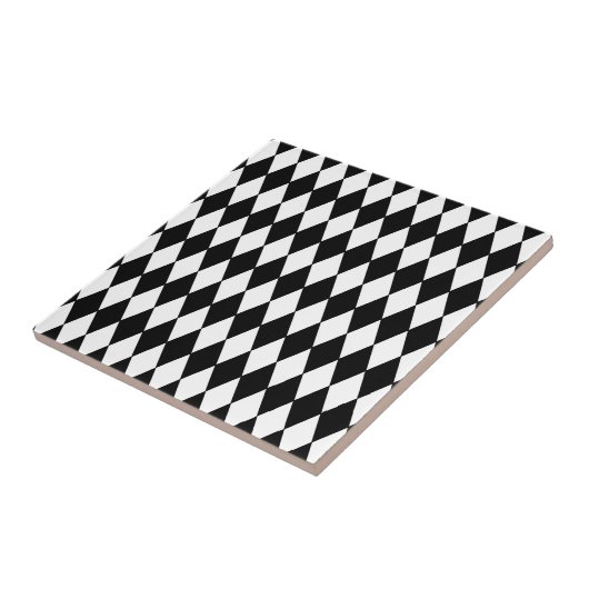 Black and White Diamond Harlequin Pattern Tegeltje (Zijkant)