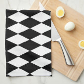 Black and White Diamond Harlequin Pattern Theedoek (Quarter Fold)