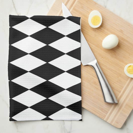 Black and White Diamond Harlequin Pattern Theedoek (Quarter Fold)