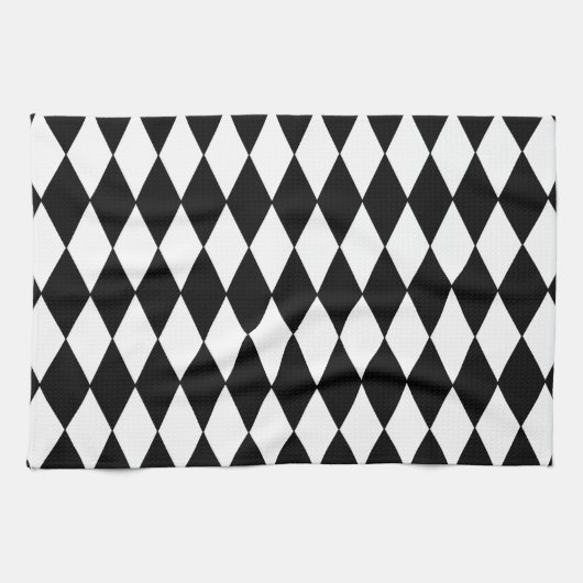 Black and White Diamond Harlequin Pattern Theedoek (Horizontaal)
