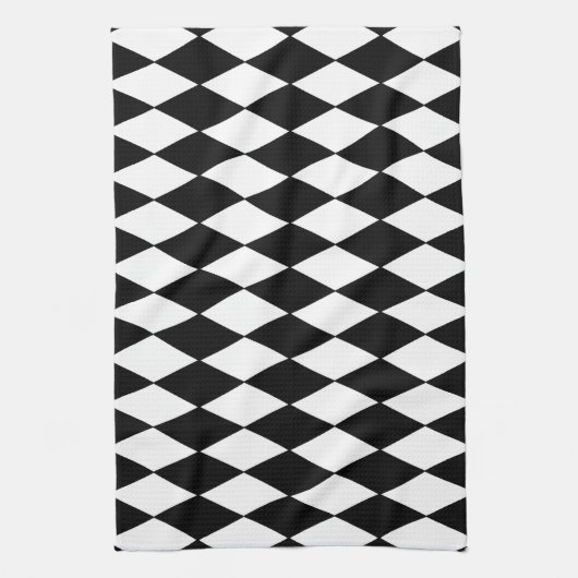 Black and White Diamond Harlequin Pattern Theedoek (Verticaal)