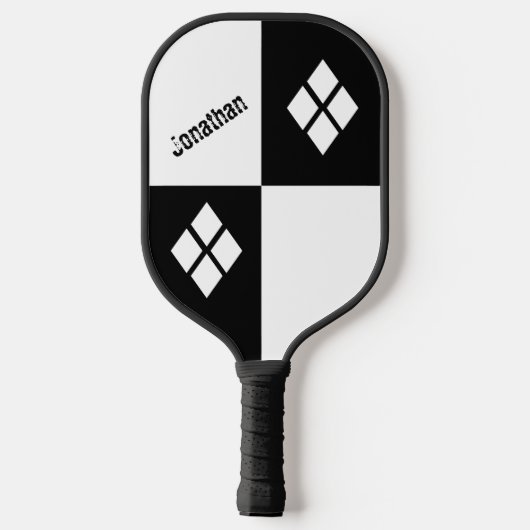 Black and White Diamonds | Custom Modern Geometric Pickleball Paddle (Achterkant)