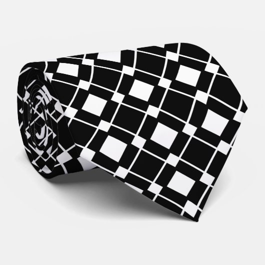 Black and White Diamonds - Lozenge Pattern Stropdas (Opgerold)