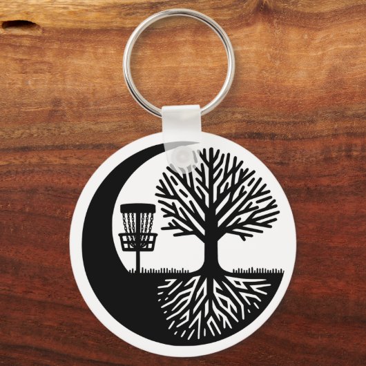 Black and White Disc Golf Silhouette  Sleutelhanger (Voorkant)