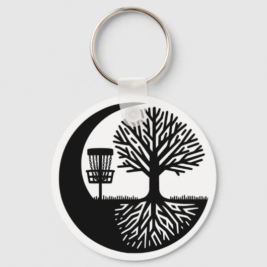 Black and White Disc Golf Silhouette Sleutelhanger (Achterkant)