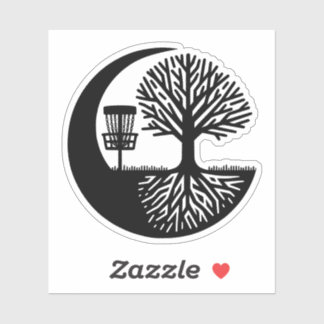 Black and White Disc Golf Silhouette  Sticker