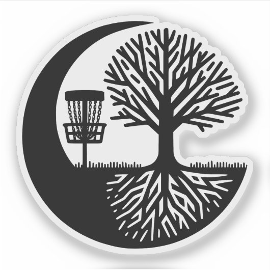 Black and White Disc Golf Silhouette  Sticker (Voorkant)