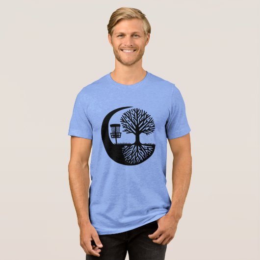 Black and White Disc Golf Silhouette Tri-Blend Shirt (Voorkant volledig)