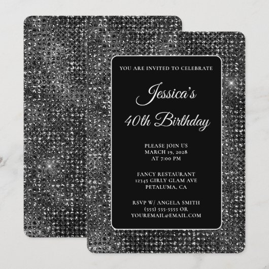 Black and White Disco Glitter 40e verjaardag Kaart (Voorkant / Achterkant)