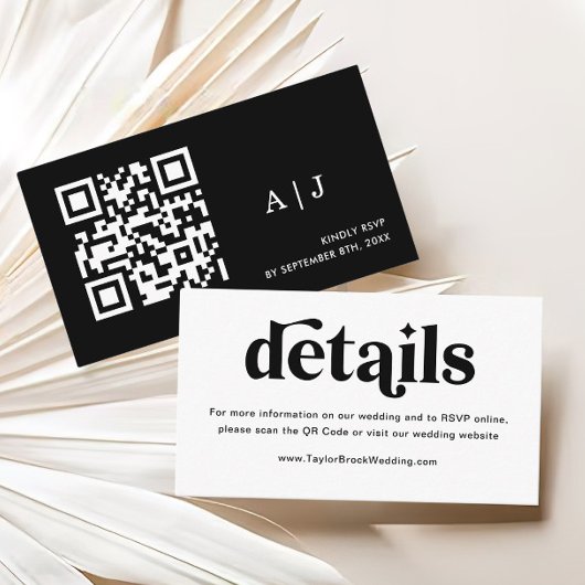 Black and White Disco Wedding Website Informatiekaartje