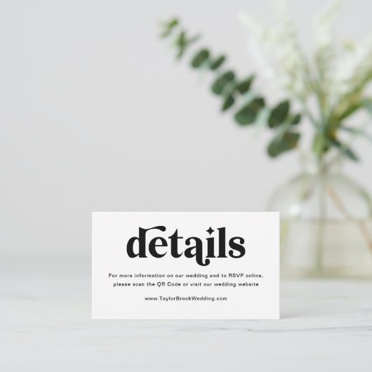 Black and White Disco Wedding Website Informatiekaartje (Staand voorkant)