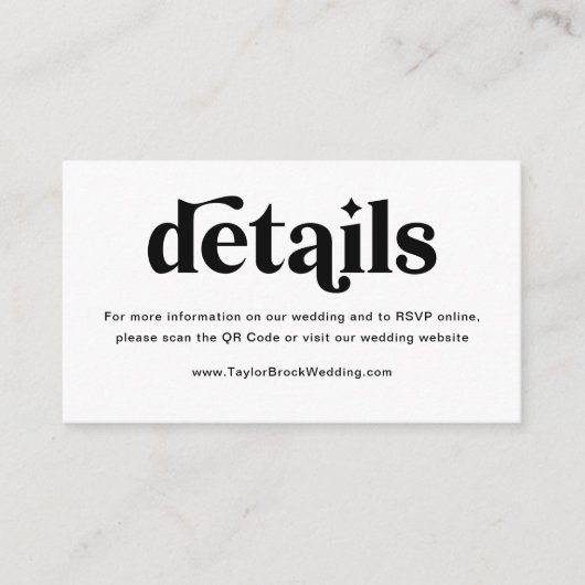 Black and White Disco Wedding Website Informatiekaartje (Voorkant)