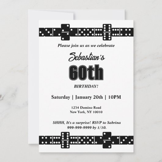 Black and White Domino Theme Birthday Party Invite (Voorkant)